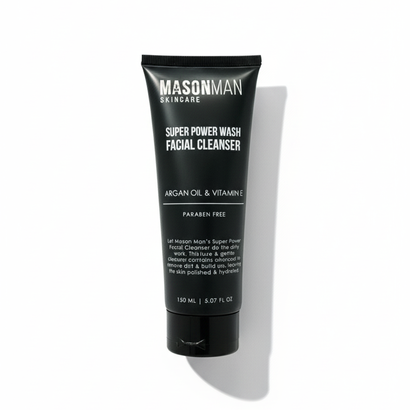 Mason Man Super Power Wash Facial Cleanser tube on a white background
