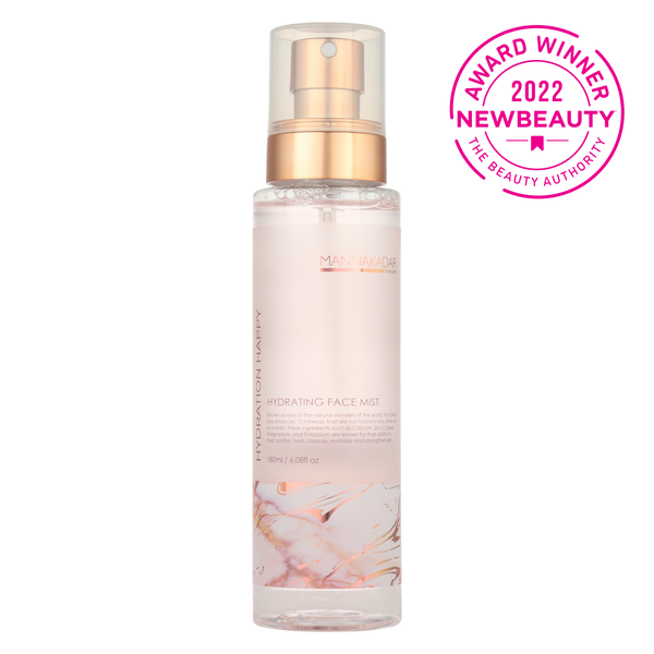 Happy Hydration Face Mist by Manna Kadar Bottle with 2022 New Beauty Award Logo